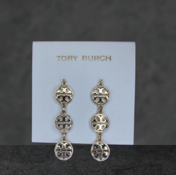 Tory Burch Gold and Silver Triple Disc Earrings - Picture 1 of 2